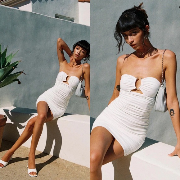 Princess Polly Dresses & Skirts - Princess Polly Sarah Jane White Strapless Ruched Cut Out Mini Dress